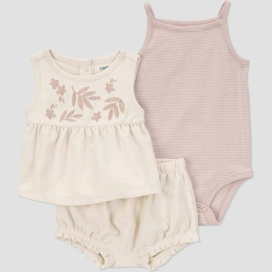 Carter's Just One You® Baby Girls' Floral Top & Bottom Set - Brown 18M: Sleeveless Tank, Bodysuit, Diaper Cover, Cotton Blend