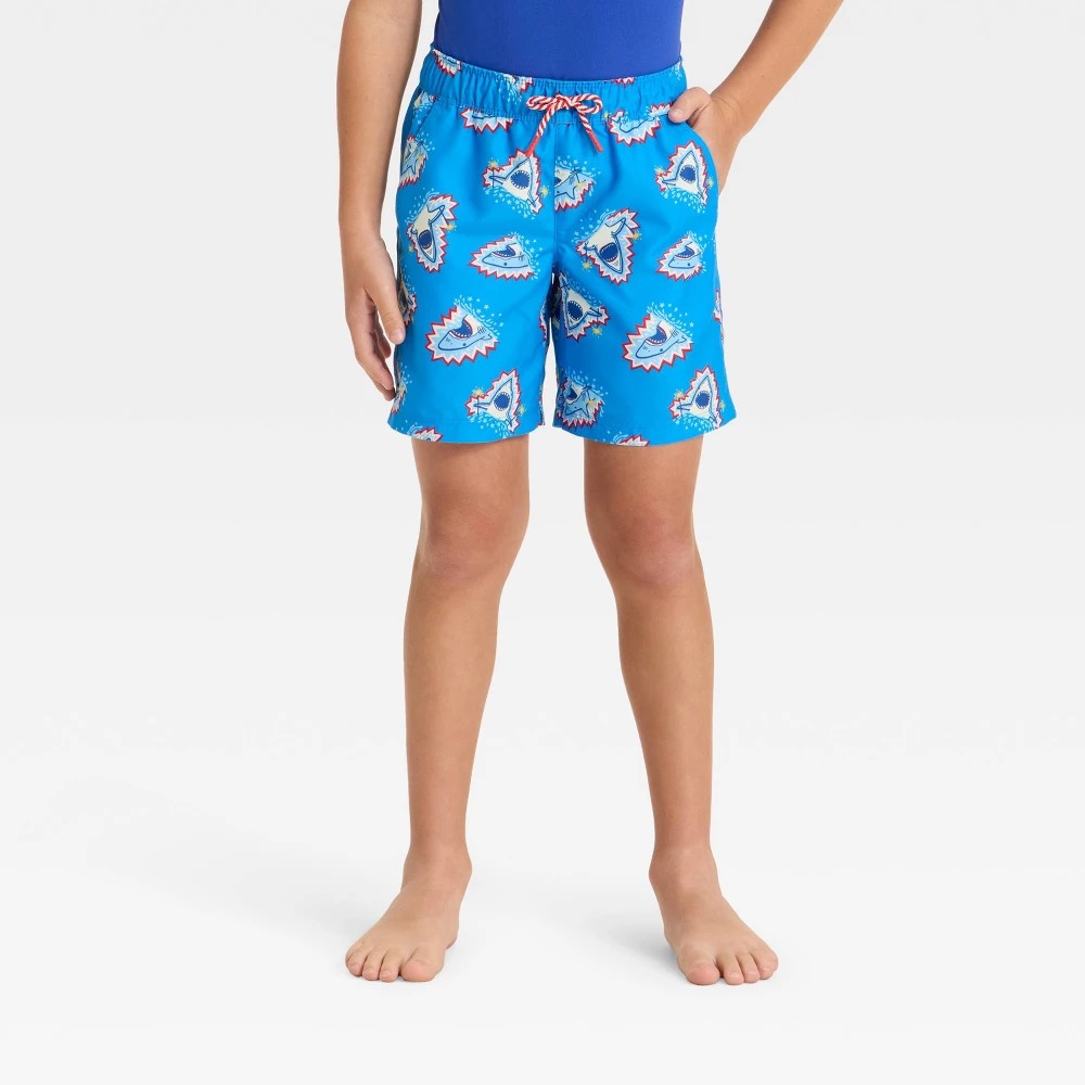 Cat & Jack Boys' Shark Swim Trunks Blue 
M
