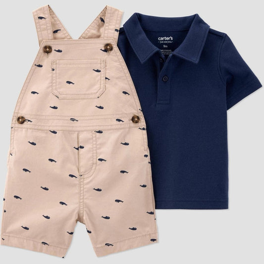 Carter's  Baby Boys' Whale Romper - Navy Blue/Khaki 6M 2 Piece set