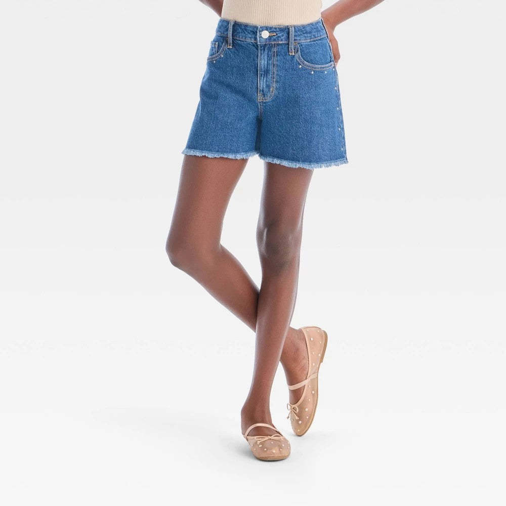 Art Class Girls' A-Line Studded Denim Shorts L, Wash