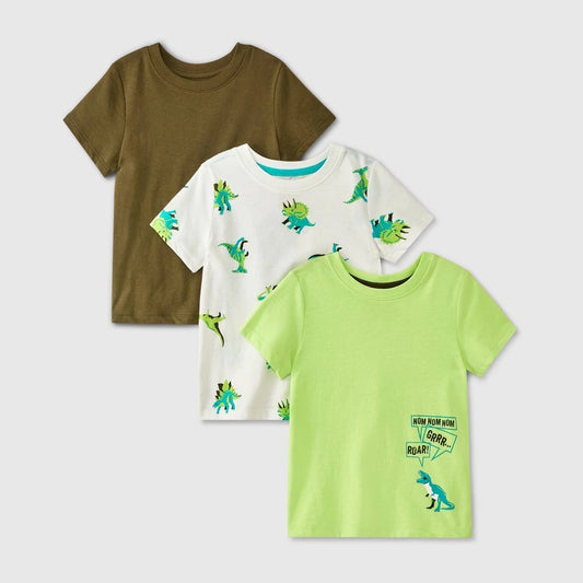 Cat & Jack Toddler Boys' 3-Pack Dino T-Shirts, Green 18M