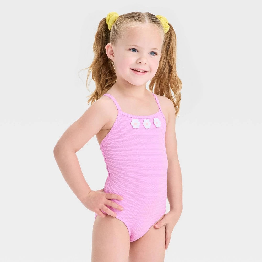 Toddler Girls' Floral Embellished One Piece Swimsuit - Cat & Jack Purple 4T