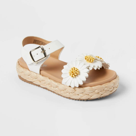 Kids' Makayla Daisy Platform Sandals - Art Class™ White 2: Adjustable Buckle, Open Toe, Textured Outsole - Girl