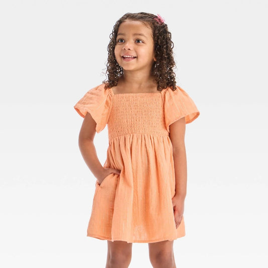 Cat & Jack Toddler Girls' Peach Orange Gold Striped Dress 2T