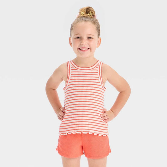 Cat & Jack Toddler Girls' Striped Ribbed T-Shirt 12M Coral Orange
