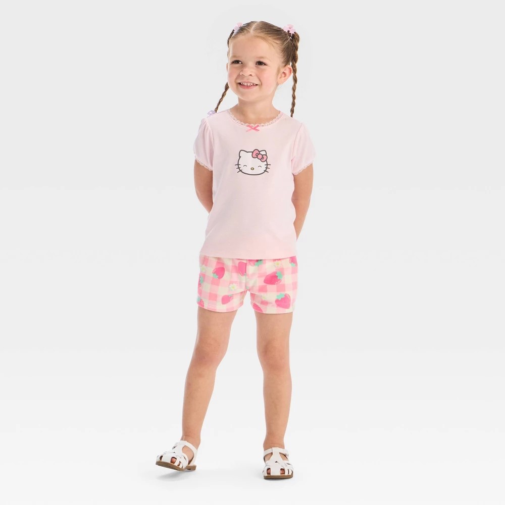 Toddler Girls' 2pc Hello Kitty Short Sleeve T-Shirt and Shorts Set - Pink 2T