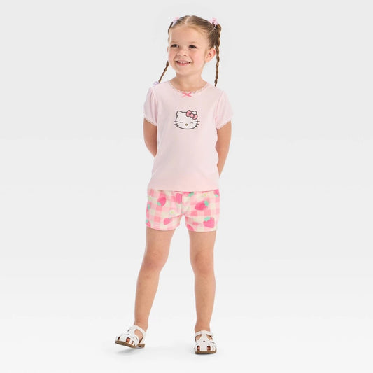 Toddler Girls' 2pc Hello Kitty Short Sleeve T-Shirt and Shorts Set - Pink 2T