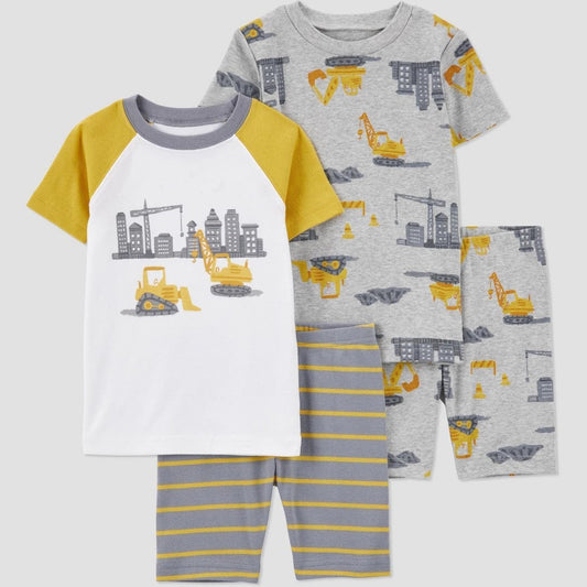 Carter's Just One You® Toddler Boys' 4pc Cotton Snug Fit Construction Pajama Set - Gray/Yellow 2T