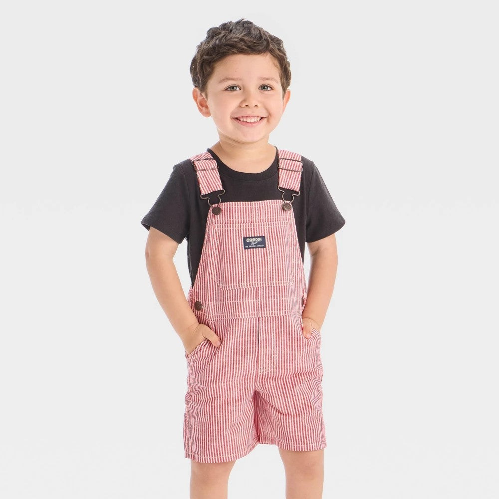 OshKosh B'gosh Boys' 5T Red Railroad Striped Shortalls