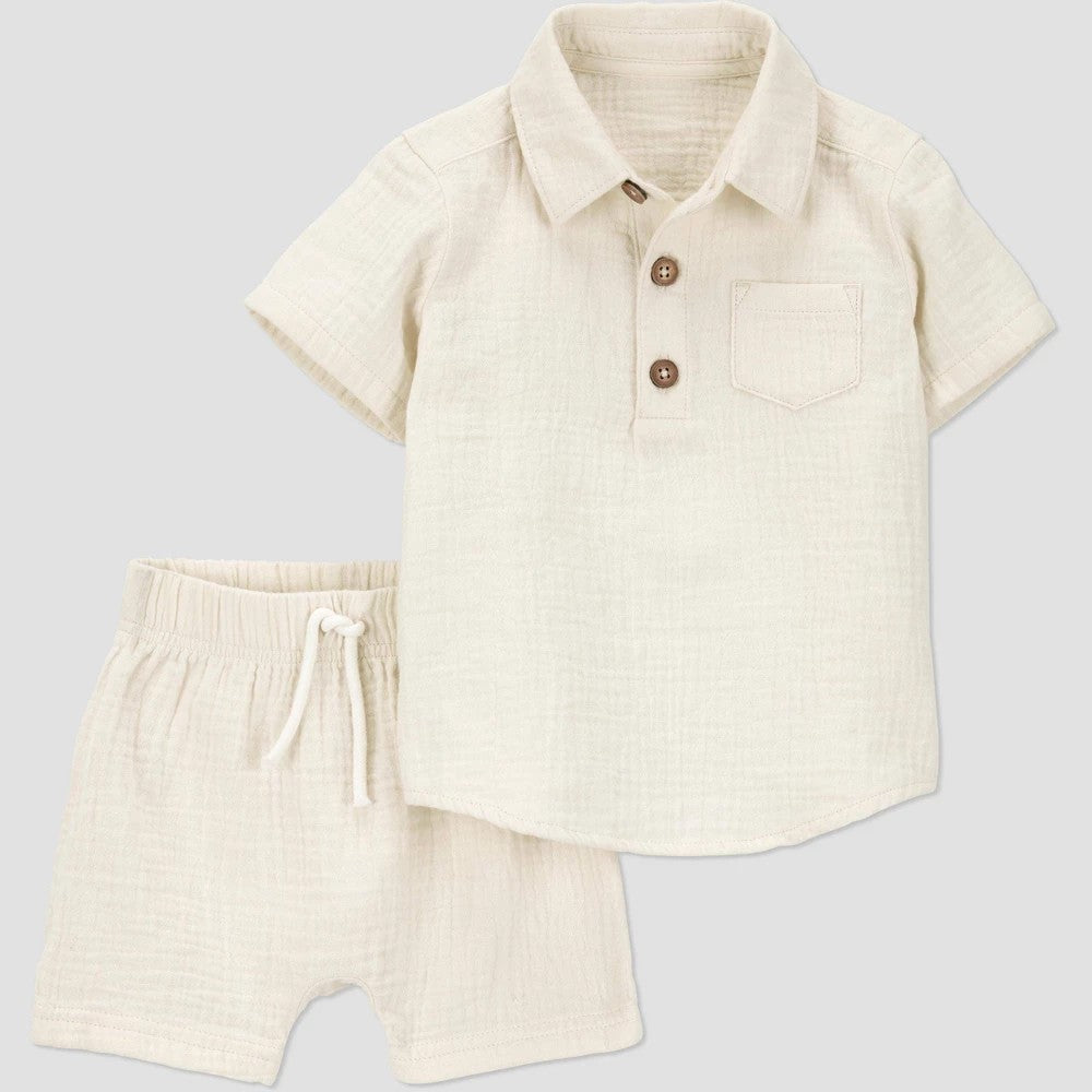 Carter's Just One You® Baby Boys' Creme Solid 2pc Top & Bottom Set - Cream 6M