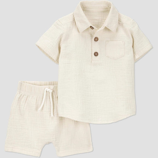 Carter's Just One You® Baby Boys' Creme Solid 2pc Top & Bottom Set - Cream 6M