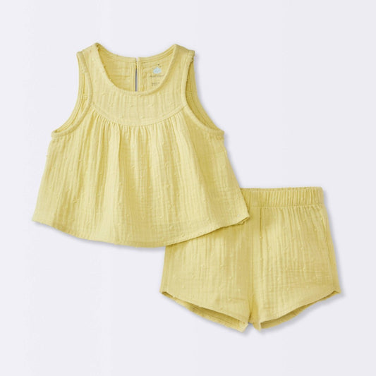 Baby Girls' Swiss Dot Tank Top & Shorts Set - Cloud Island™ Yellow 6-9M