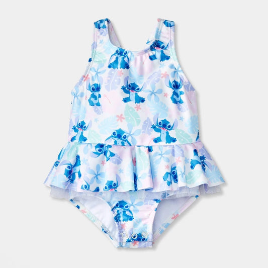 Disney Stitch Floral Ruffle Swimsuit - Lavender, 3M girl