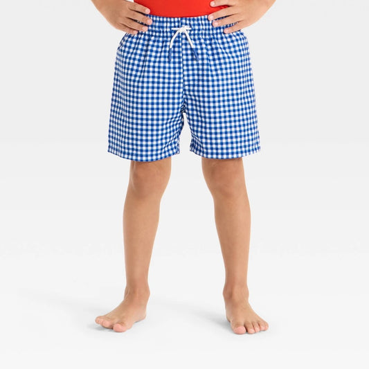 Toddler Boys' Gingham Trunk - Cat & Jack™ Blue 4T