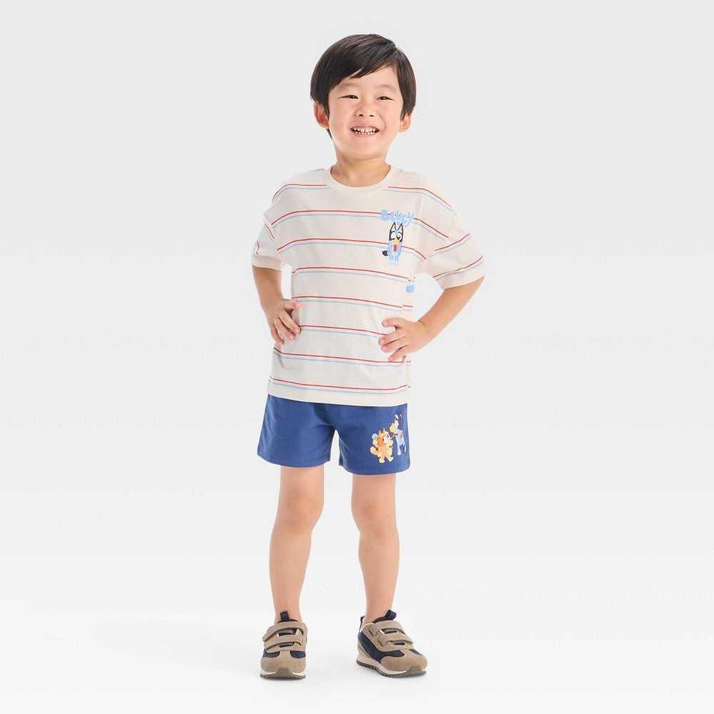 Toddler Boys' 2pc Bluey Americana Short Sleeve T-Shirt and Shorts Set - Blue/White 12M