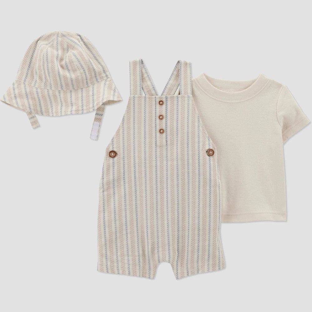 Carter's Baby Boys' Striped Shortalls with Hat - 18M Cream