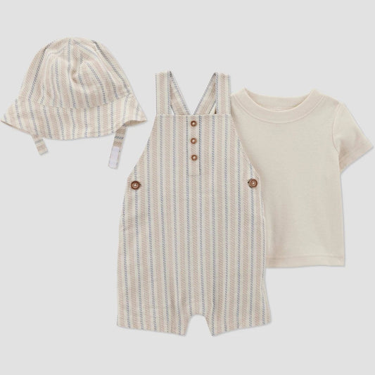 Carter's Baby Boys' Striped Shortalls with Hat - 18M Cream