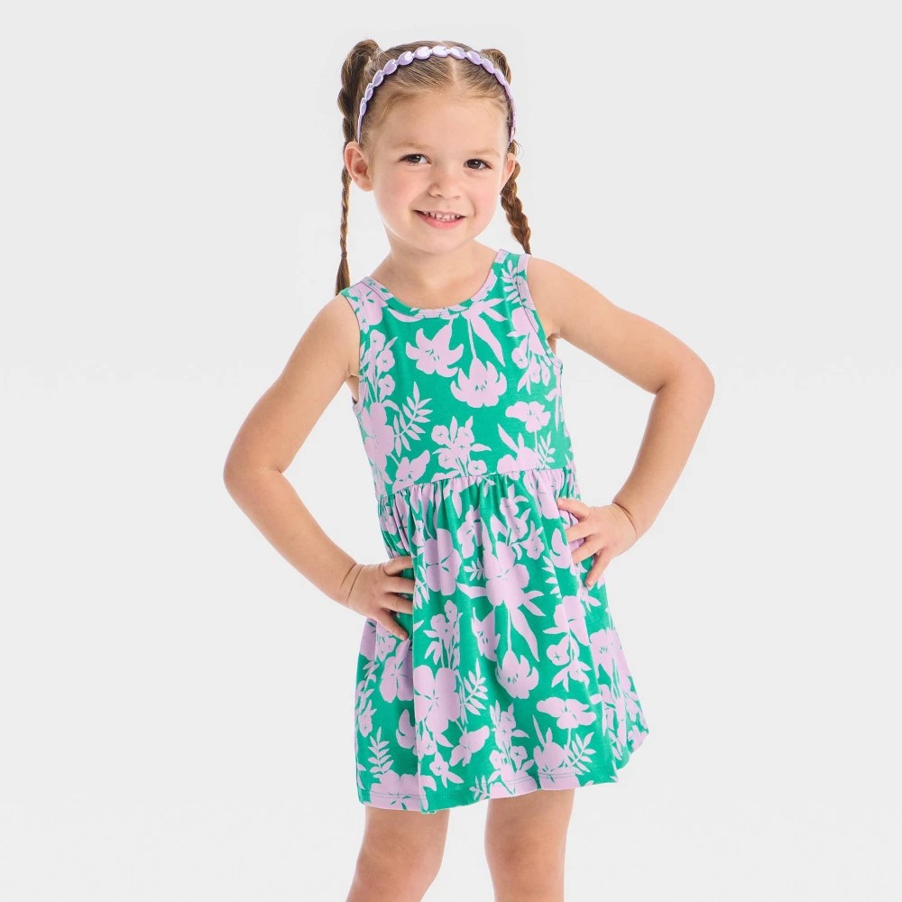 Cat & Jack Girls' Tropical Dress - Green 3T