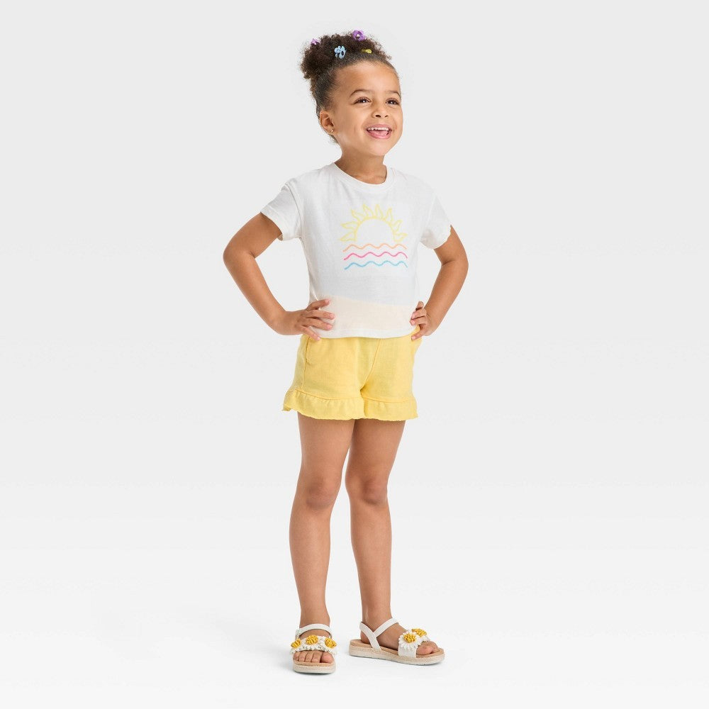 Toddler Girls' Sun and Waves Shirt & Shorts Set - Cat & Jack™ Yellow 3T