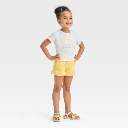 Toddler Girls' Sun and Waves Shirt & Shorts Set - Cat & Jack™ Yellow 3T