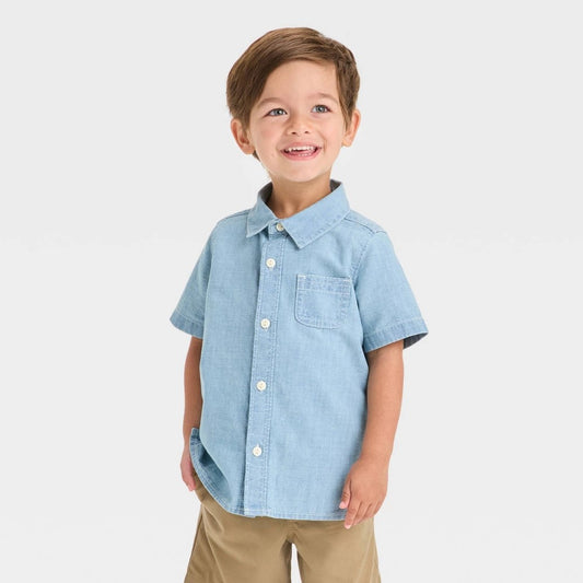 OshKosh B'gosh Toddler Boys' Short Sleeve Chambray Shirt - Blue 18M