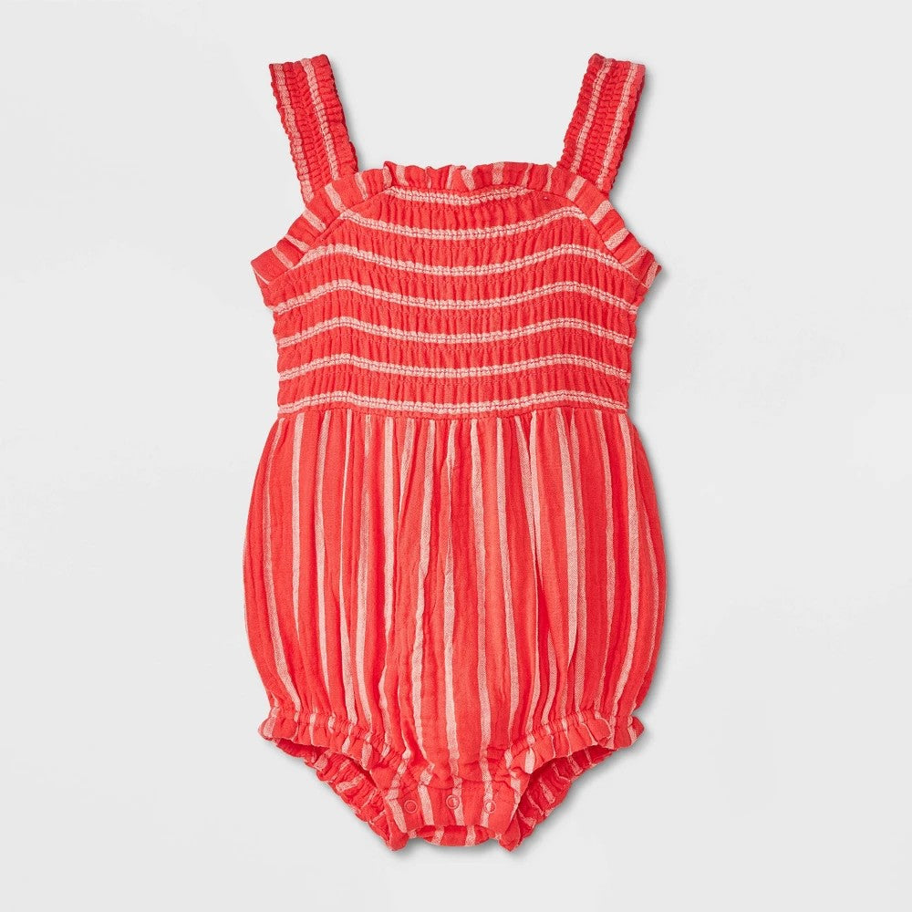 Baby Girls' Ruffle Striped Romper - Cat & Jack™ Red 0-3M