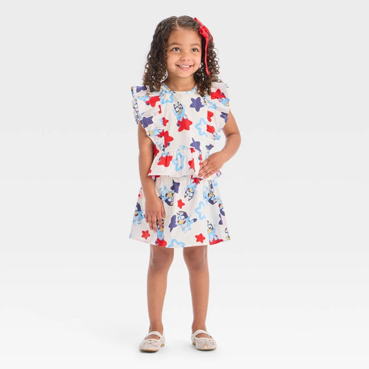Toddler Girls' 2pc Bluey Americana Tank Top and Skort Set - Red/White/Blue 5T