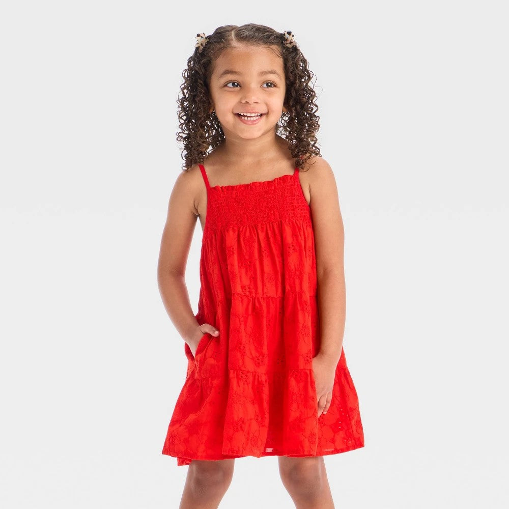 Toddler Girls' Americana Eyelet Tank Dress - Cat & Jack™ Medium Red 4T