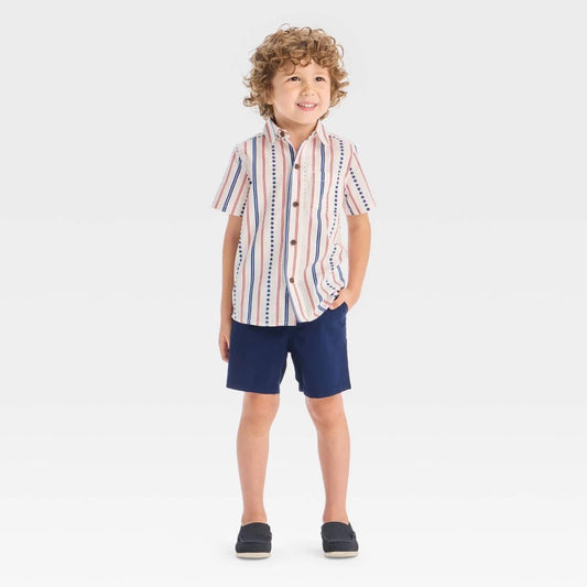 Toddler Boys' 4th of July Short Sleeve Stars and Striped Button up and Shorts Set - Cat & Jack™ 12M