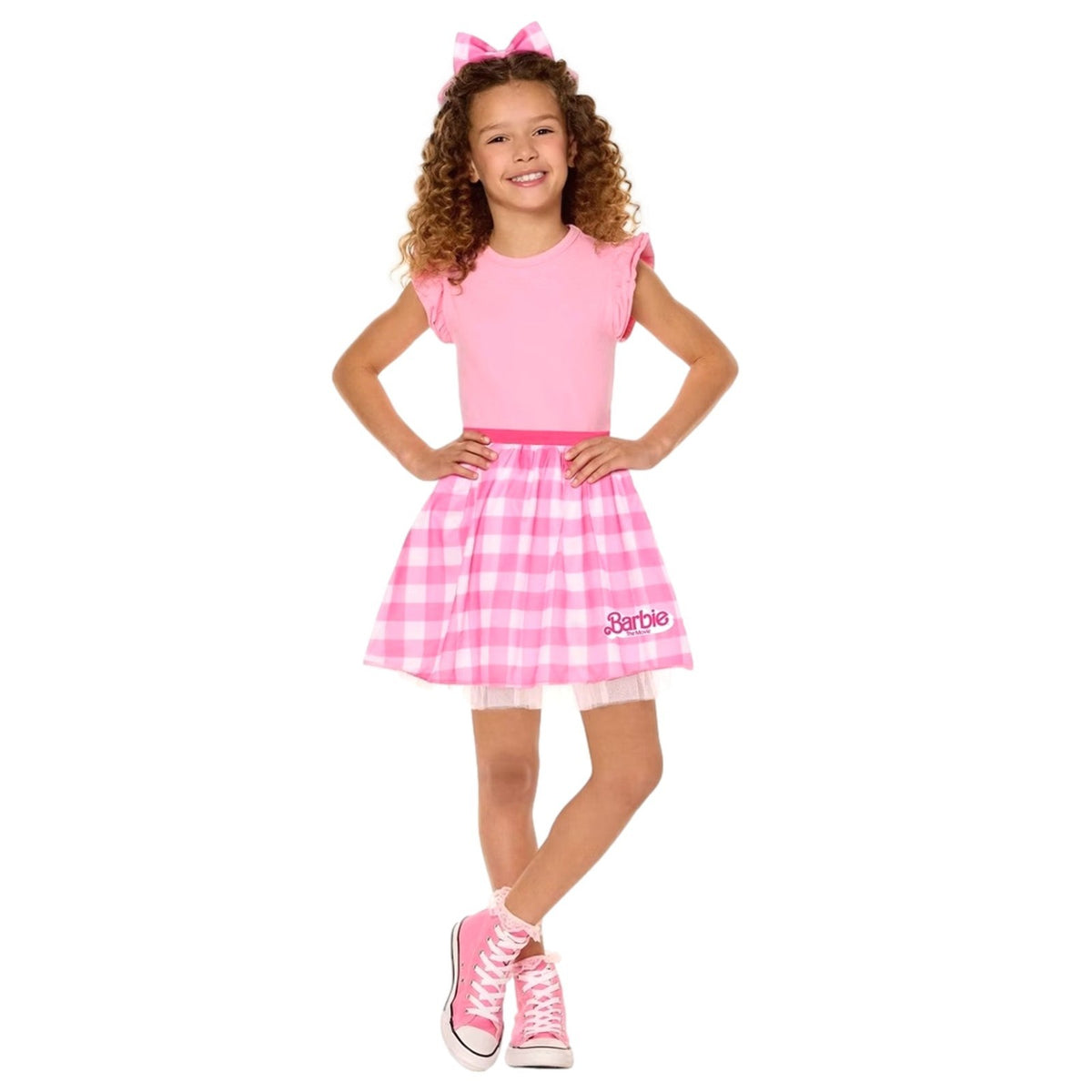 Girls Barbie Pink Gingham Tutu Skirt, Bow Costume Small/Medium