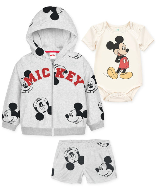 Disney Mickey Mouse 3-Piece Set, Hoodie, Bodysuit, Shorts - 3M boys