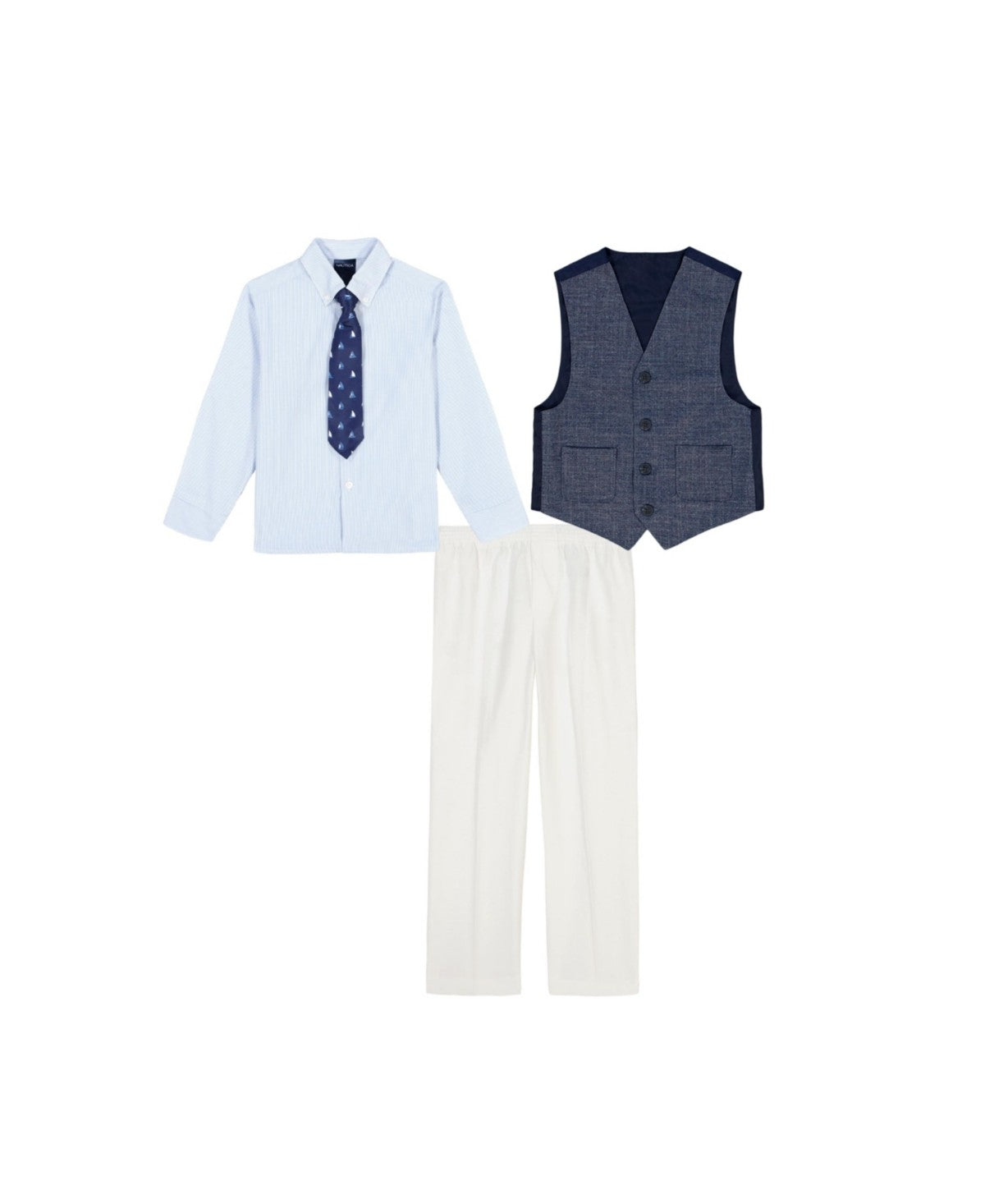 Nautica Boys Textured Vest Set with Tie, Size 5 - Dark Blue 4pc