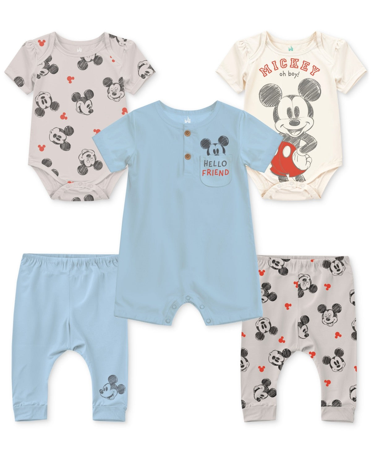 Disney Mickey Mouse 5-Piece Set, Bodysuits & Pants, 6 Months US