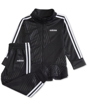 Adidas Baby Girls Geo-Stripe Tricot Set, 18 Months - Black