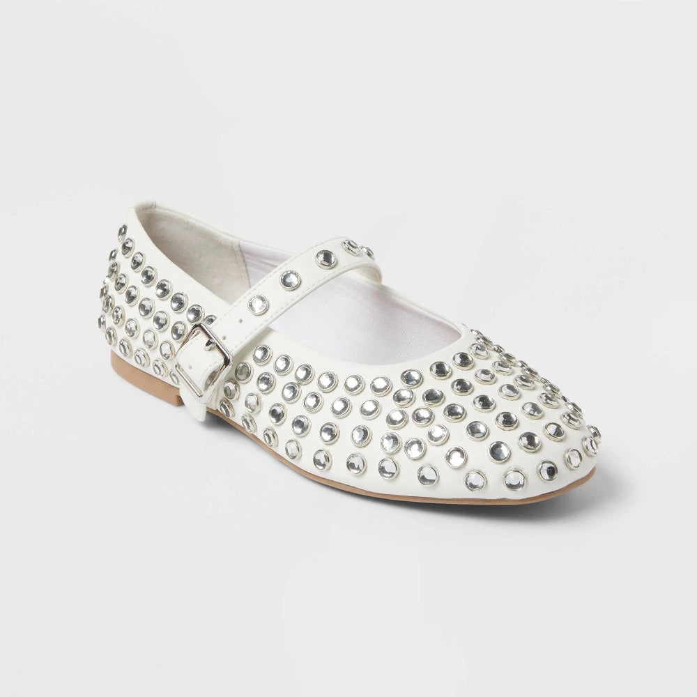 Art Class girl Toree Rhinestone Ballet Flats White Size 2