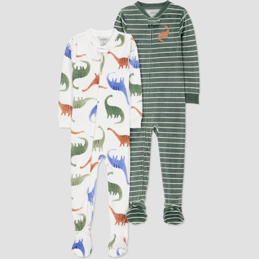 Carter's Toddler Boys' 2T Dino Velour Footed Pajamas, Pack of 2