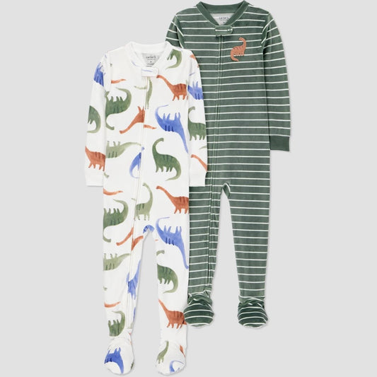Carter's Toddler Boys' 2T Dino Velour Footed Pajamas, Pack of 2