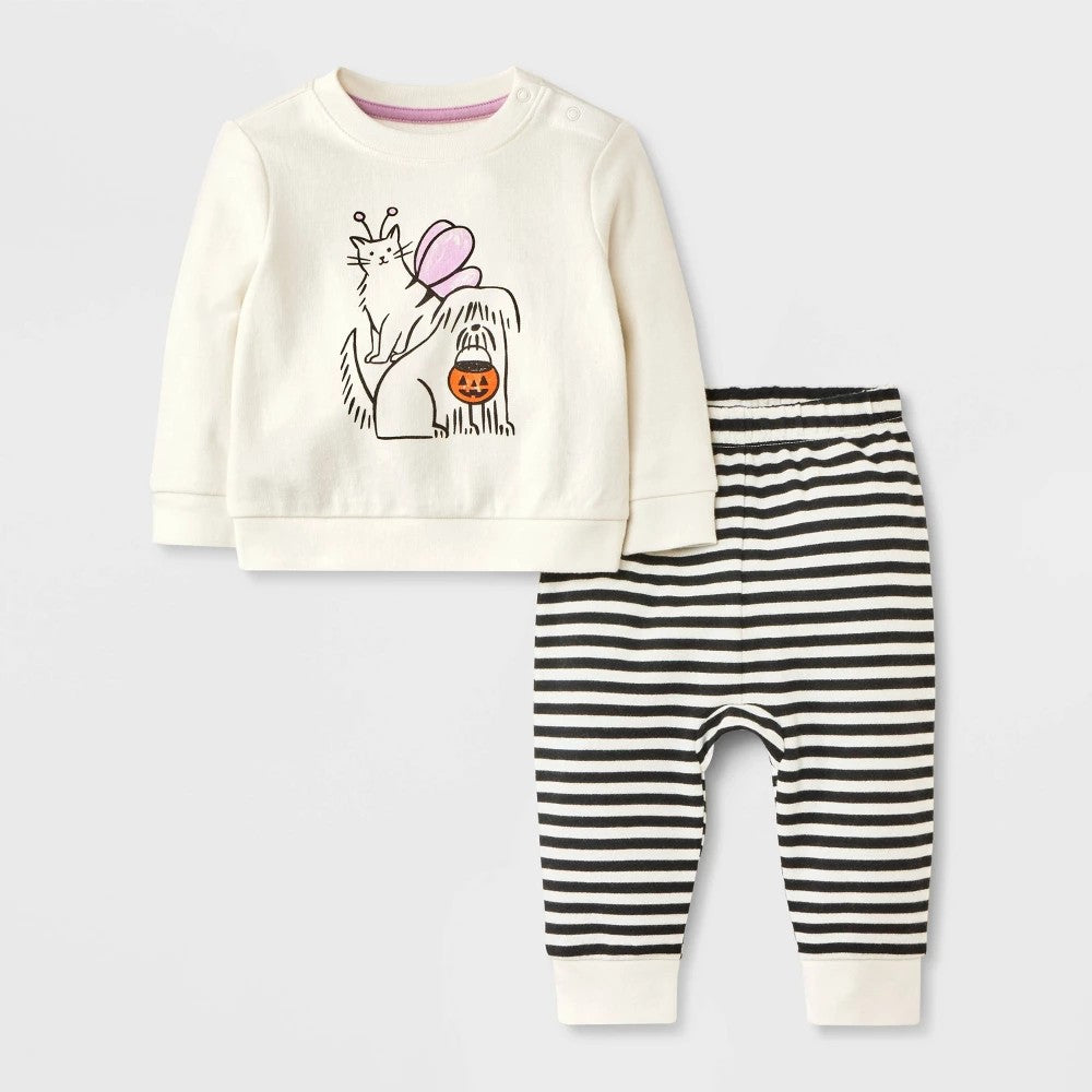 Cat & Jack Baby Halloween Outfit 12M - Cream Jogger Set girl