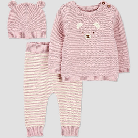Carter's Baby Girls' 3pc Bear Sweater Set - Purple 6M