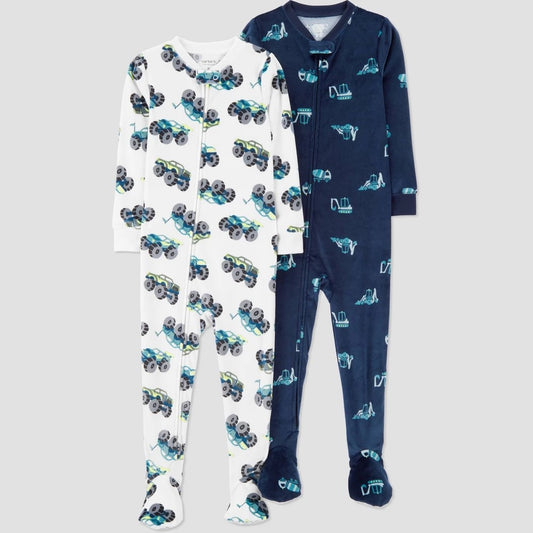 Carter's Toddler Boys' 2pk Velour Footed Pajamas 18M - Blue/Ivory