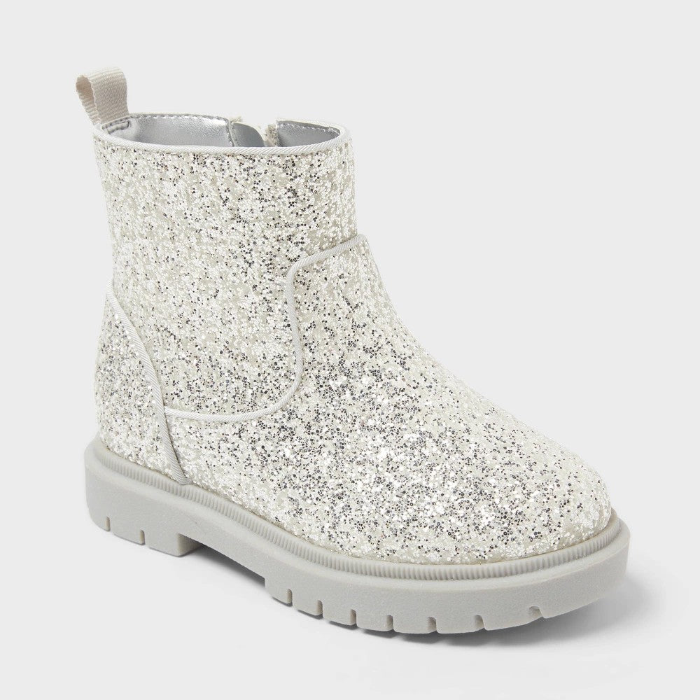 Toddler Flora Chelsea Boots - Cat & Jack™ Silver 9T: Zipper Closure, Flexible Outsole, Round Toe - Girl