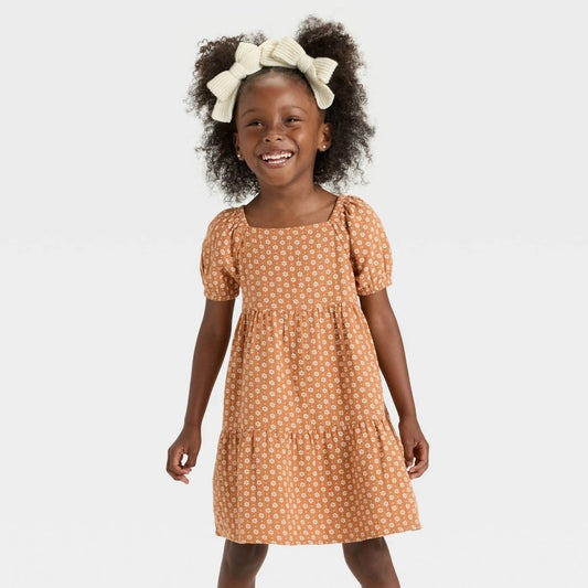 Cat & Jack Toddler Girls' Floral Dress Light Brown 18M