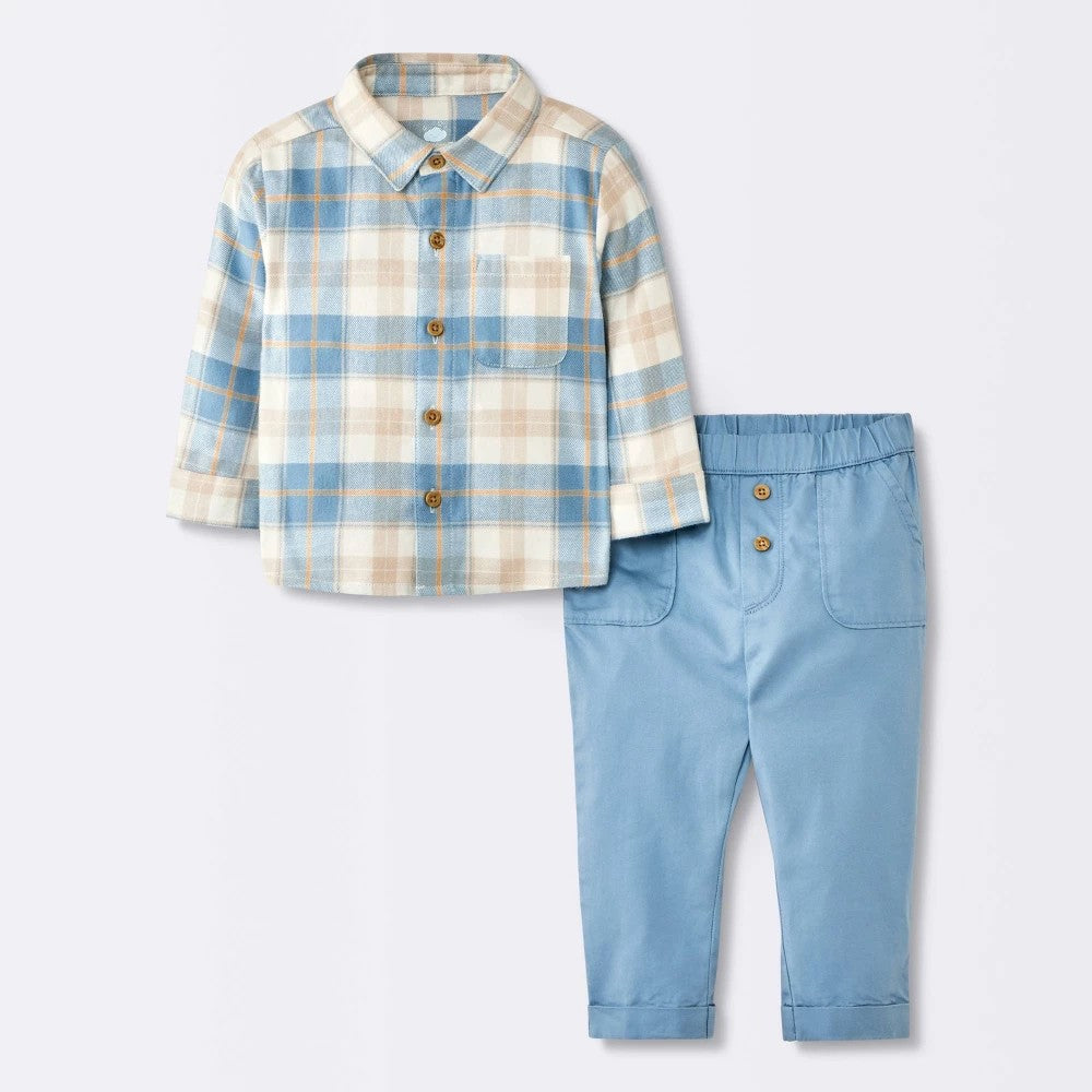 Cloud Island Baby Boys' Flannel Set, Blue 3-6M