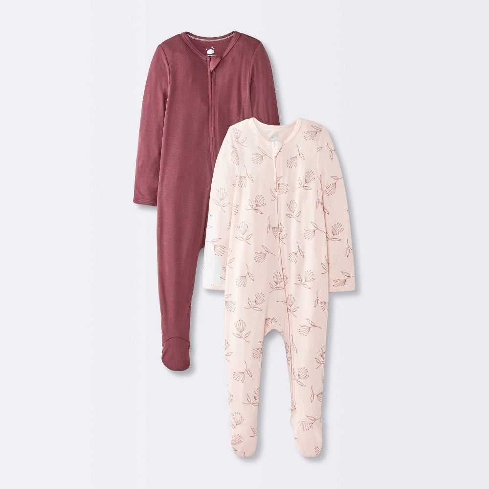 Cloud Island Floral Sleep girl Burgundy/Pink 3-6M Pack of 2