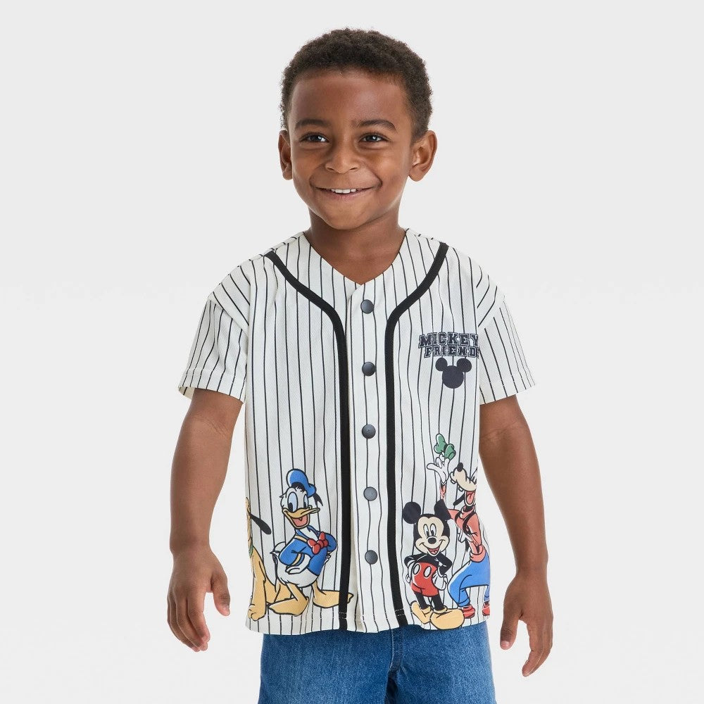Toddler Boys' Disney Mickey & Friends Button-Down Jersey - White 5T