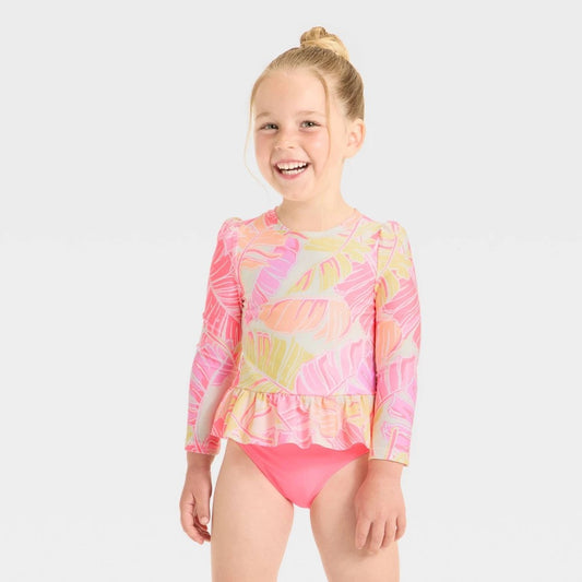 Cat & Jack Toddler 2T Ruffle Rashguard Tankini Swim Set girl