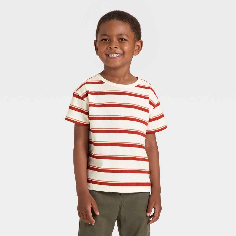 Cat & Jack Toddler Boys' Short Sleeve T-Shirt Cream/Red 3T