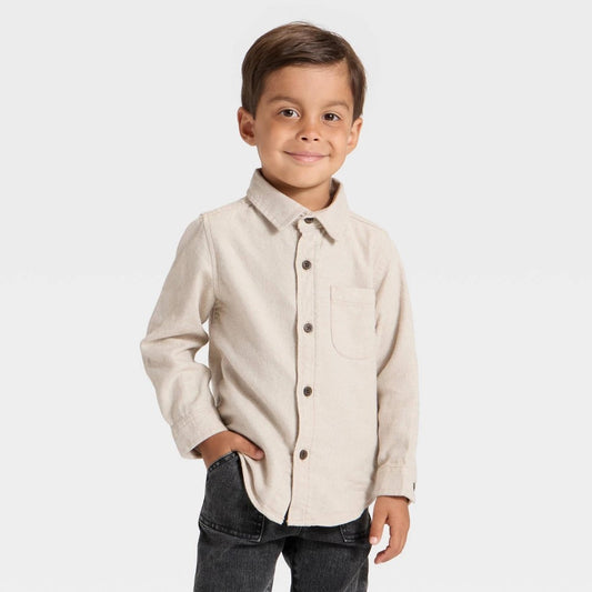 Cat & Jack Toddler Boys' Long Sleeve Shirt Cream 18M