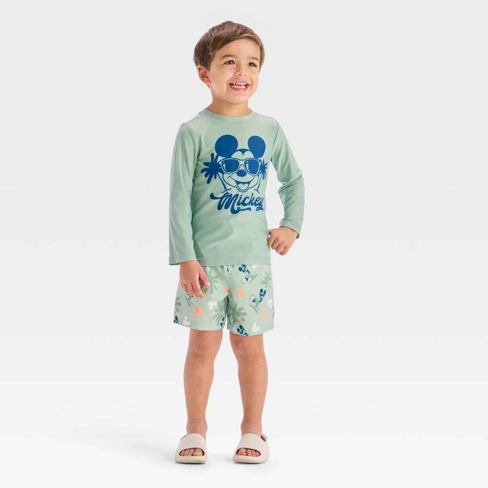 Disney Mickey Mouse Boys' Rashguard Swim Set, Palm Tree, 12M