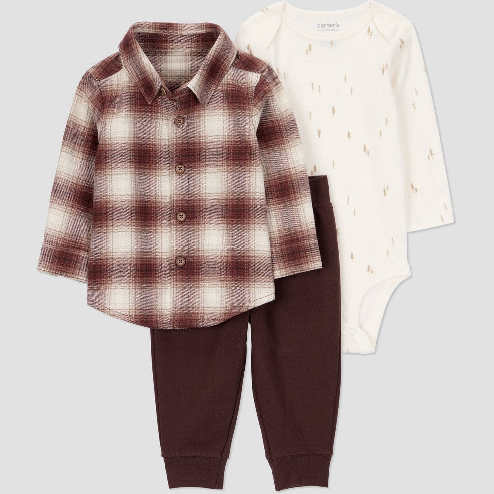 Carter's Baby Boys' 3pc Plaid Set - Brown Newborn
